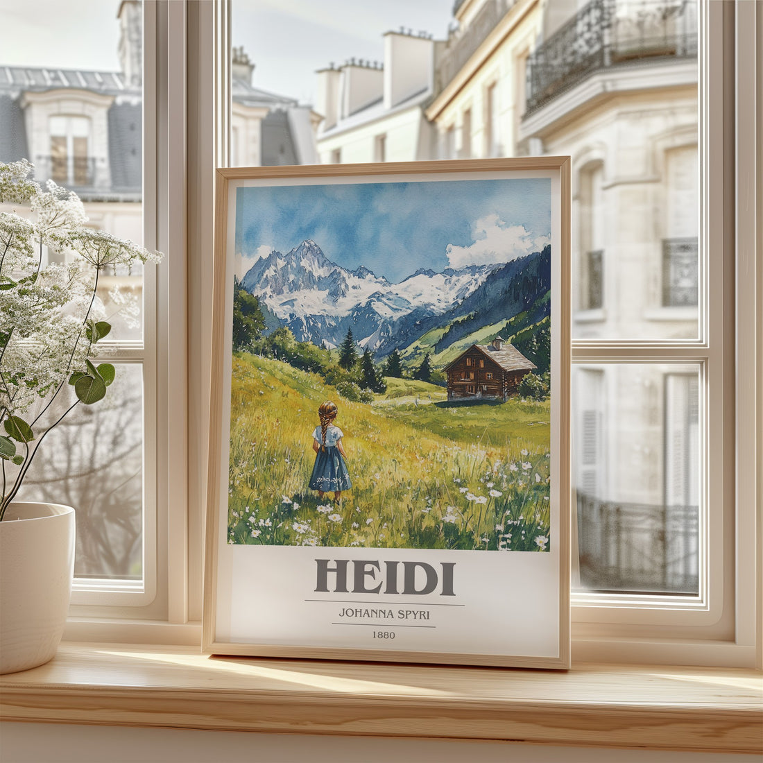 Heidi Book Cover Poster by Johanna Spyri – framed print by a bright window