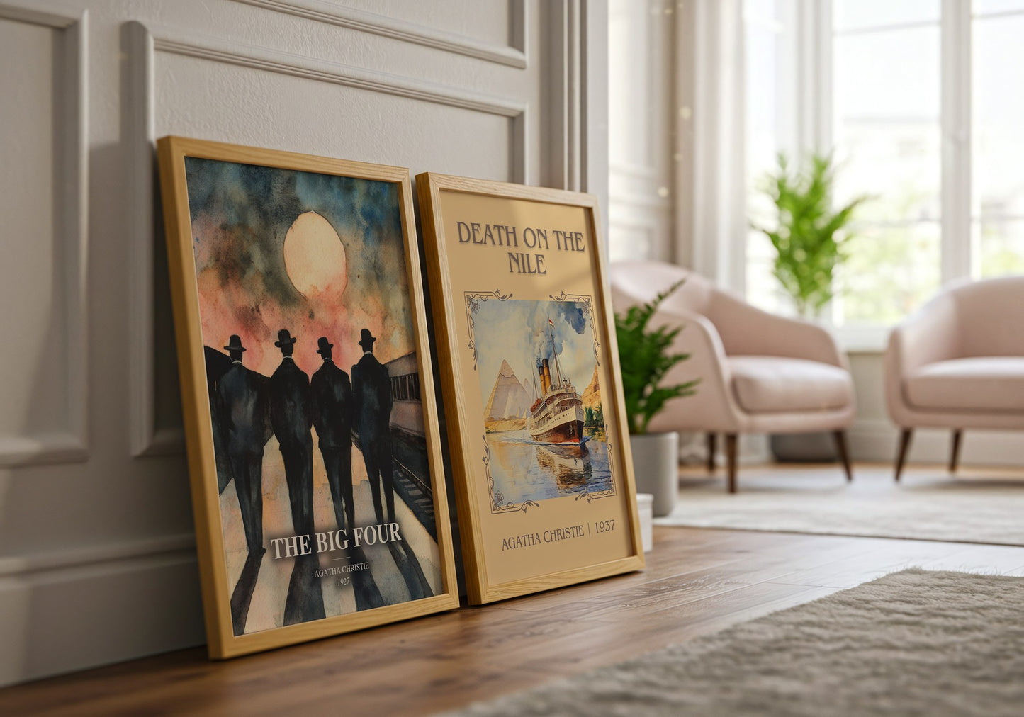 The Big Four watercolour print framed by window – literary home decor