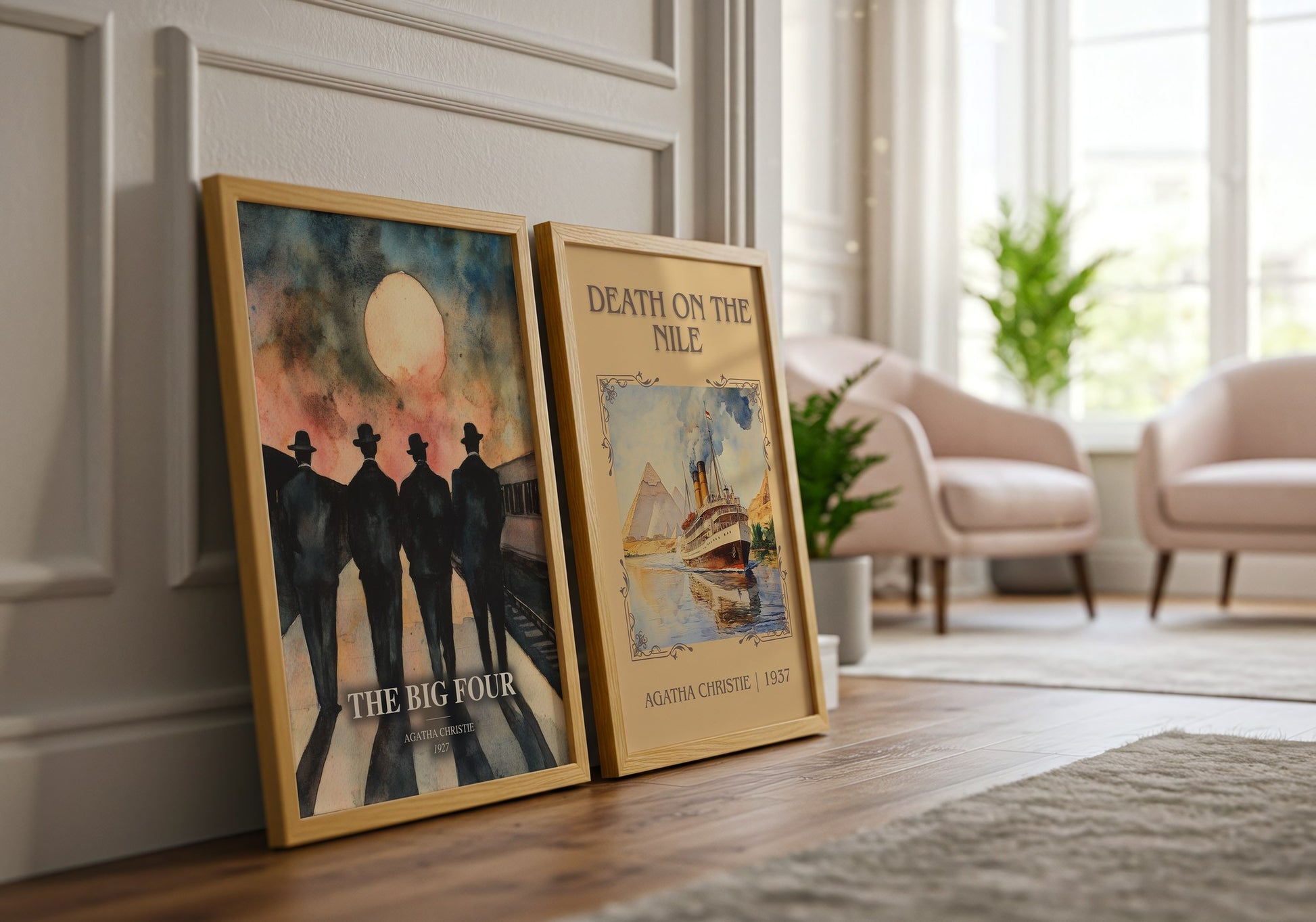 The Big Four watercolour print framed by window – literary home decor