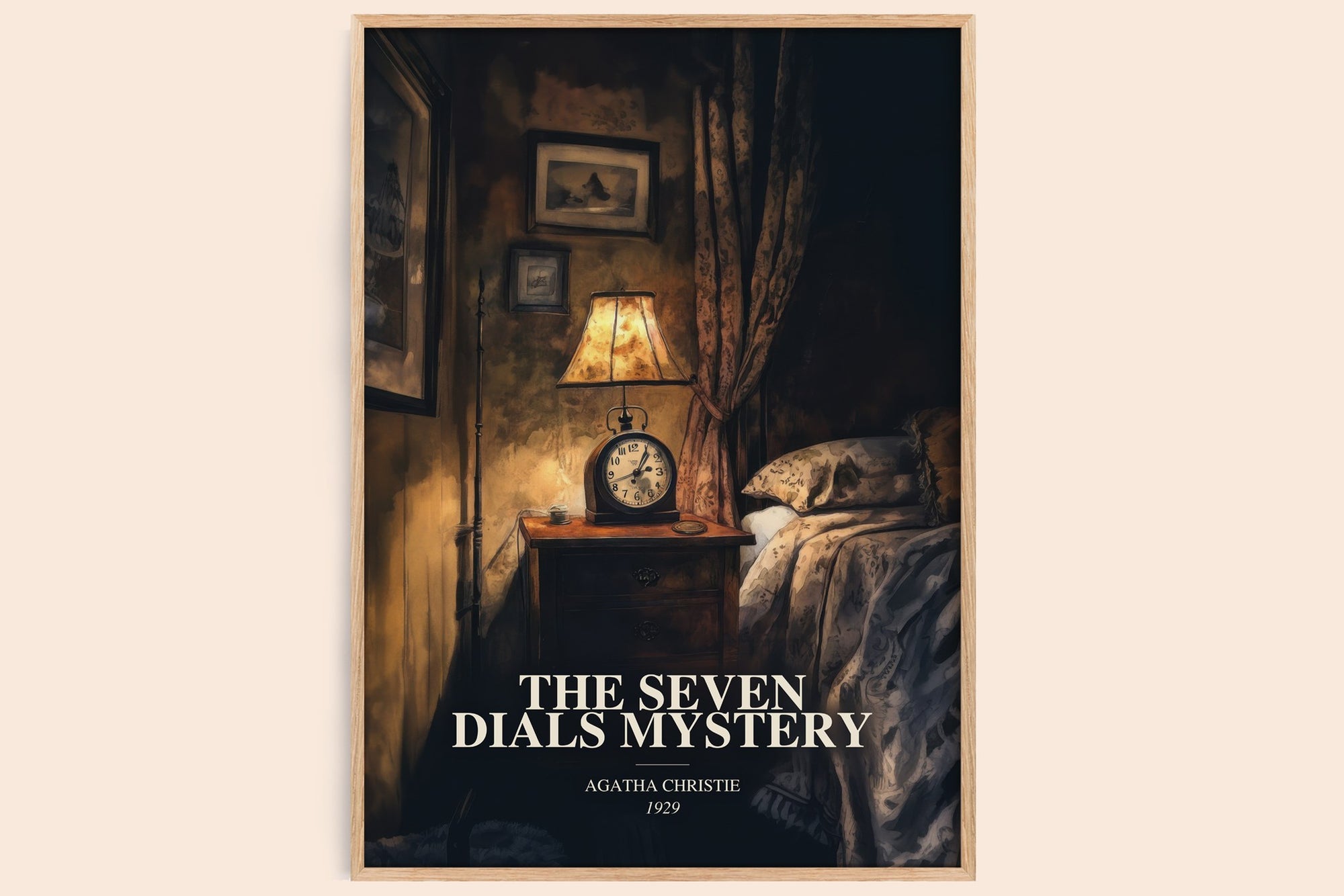 The Seven Dials Mystery watercolour book poster by Agatha Christie – framed literary art print