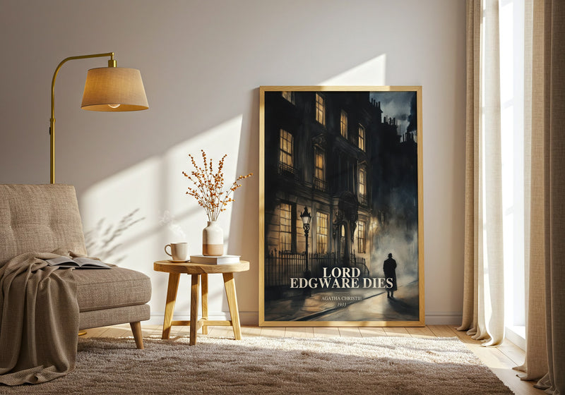 Lord Edgware Dies watercolour print in frame leaning in hallway – mystery wall art