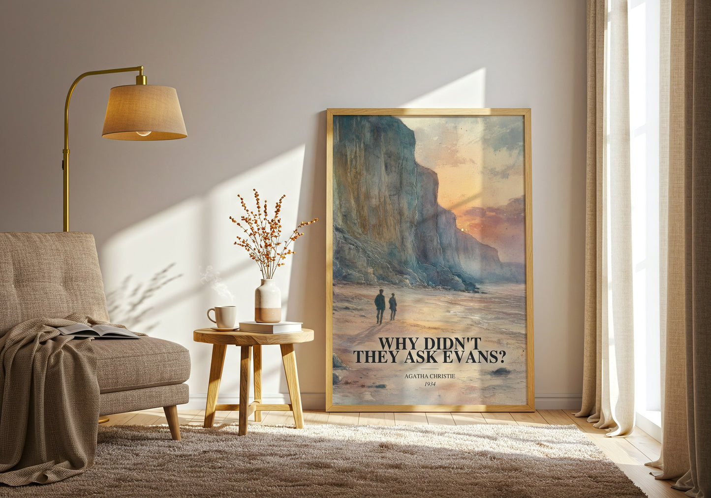 Why Didn'T They Ask Evans? watercolour print in frame leaning in hallway – mystery wall art