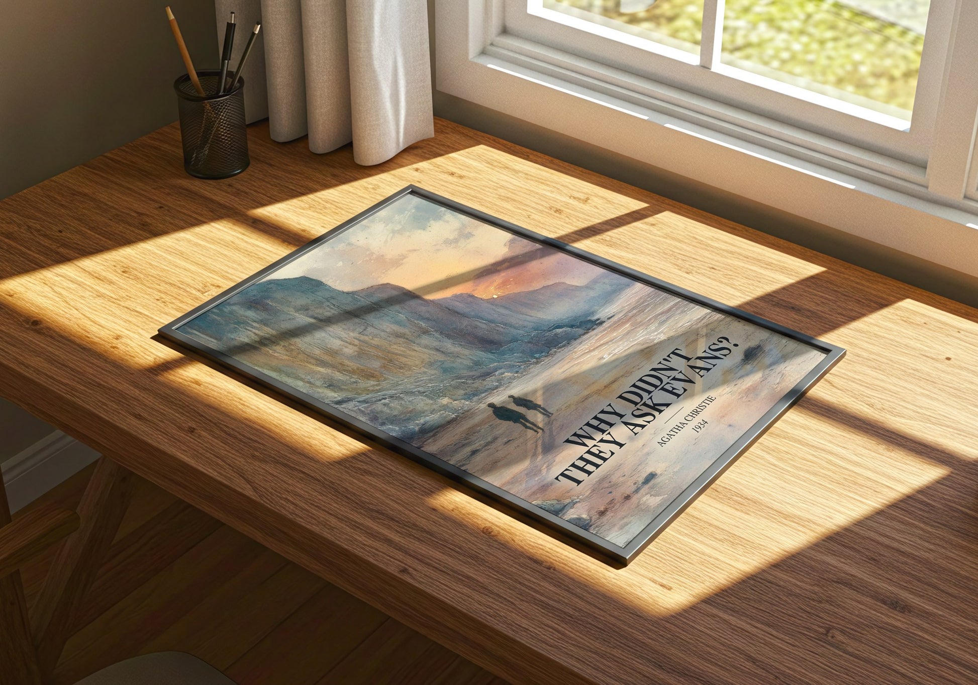 Why Didn'T They Ask Evans? watercolour book poster framed on wall – mystery wall art