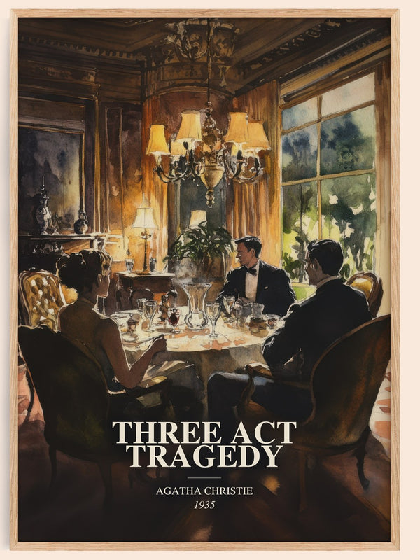 Three Act Tragedy watercolour book poster by Agatha Christie – framed literary art print