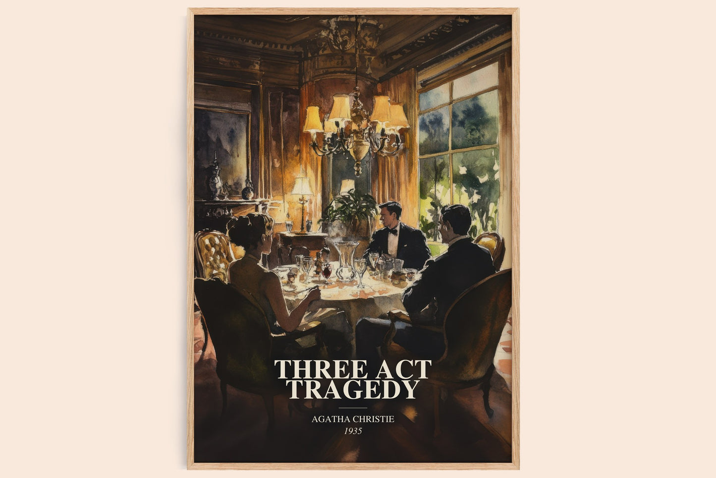Three Act Tragedy watercolour book poster by Agatha Christie – framed literary art print