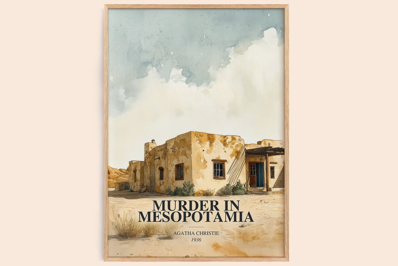 Murder In Mesopotamia watercolour book poster by Agatha Christie – framed literary art print