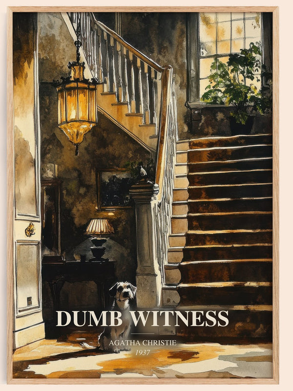 Dumb Witness watercolour book poster by Agatha Christie – framed literary art print