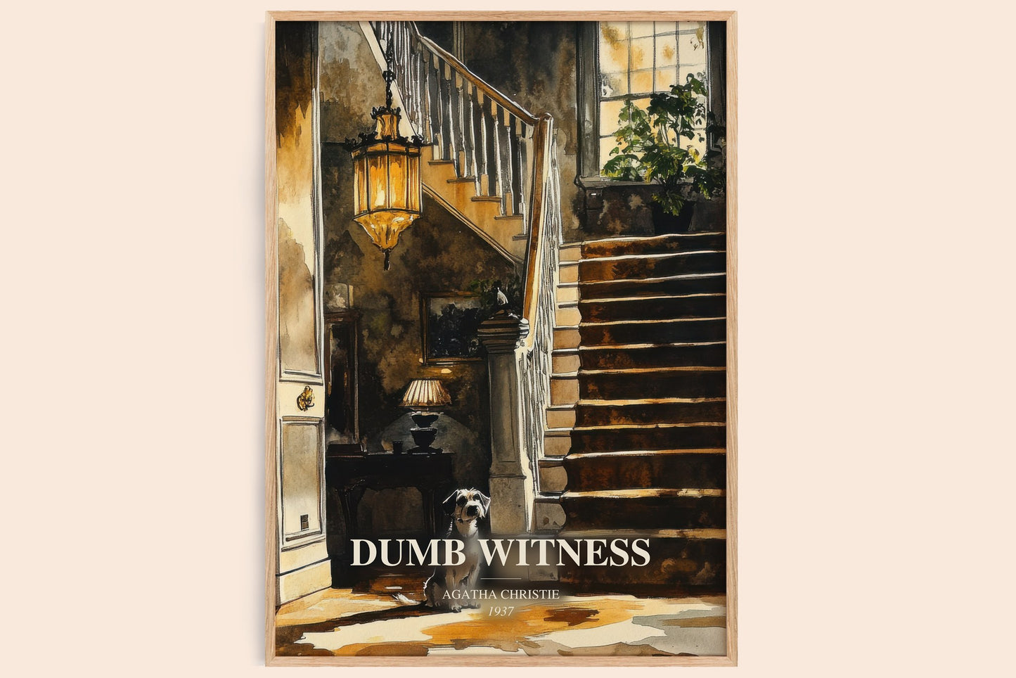Dumb Witness watercolour book poster by Agatha Christie – framed literary art print