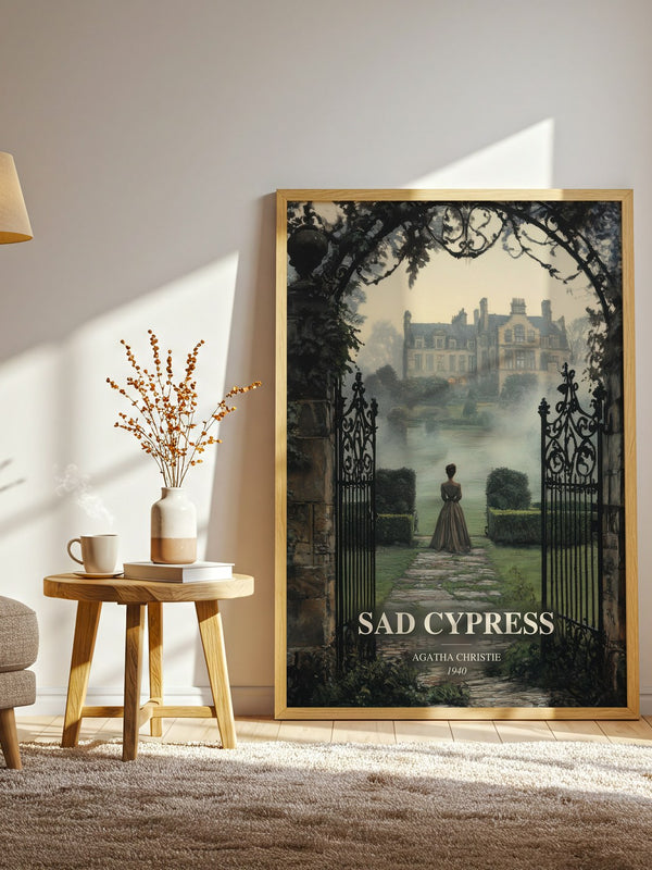 Sad Cypress watercolour print in frame leaning in hallway – mystery wall art