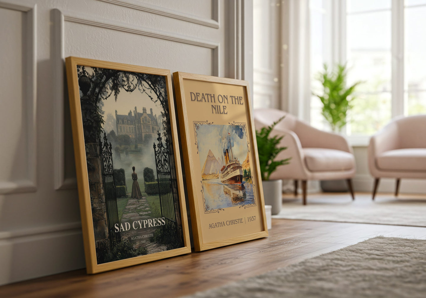 Sad Cypress watercolour print framed by window – literary home decor