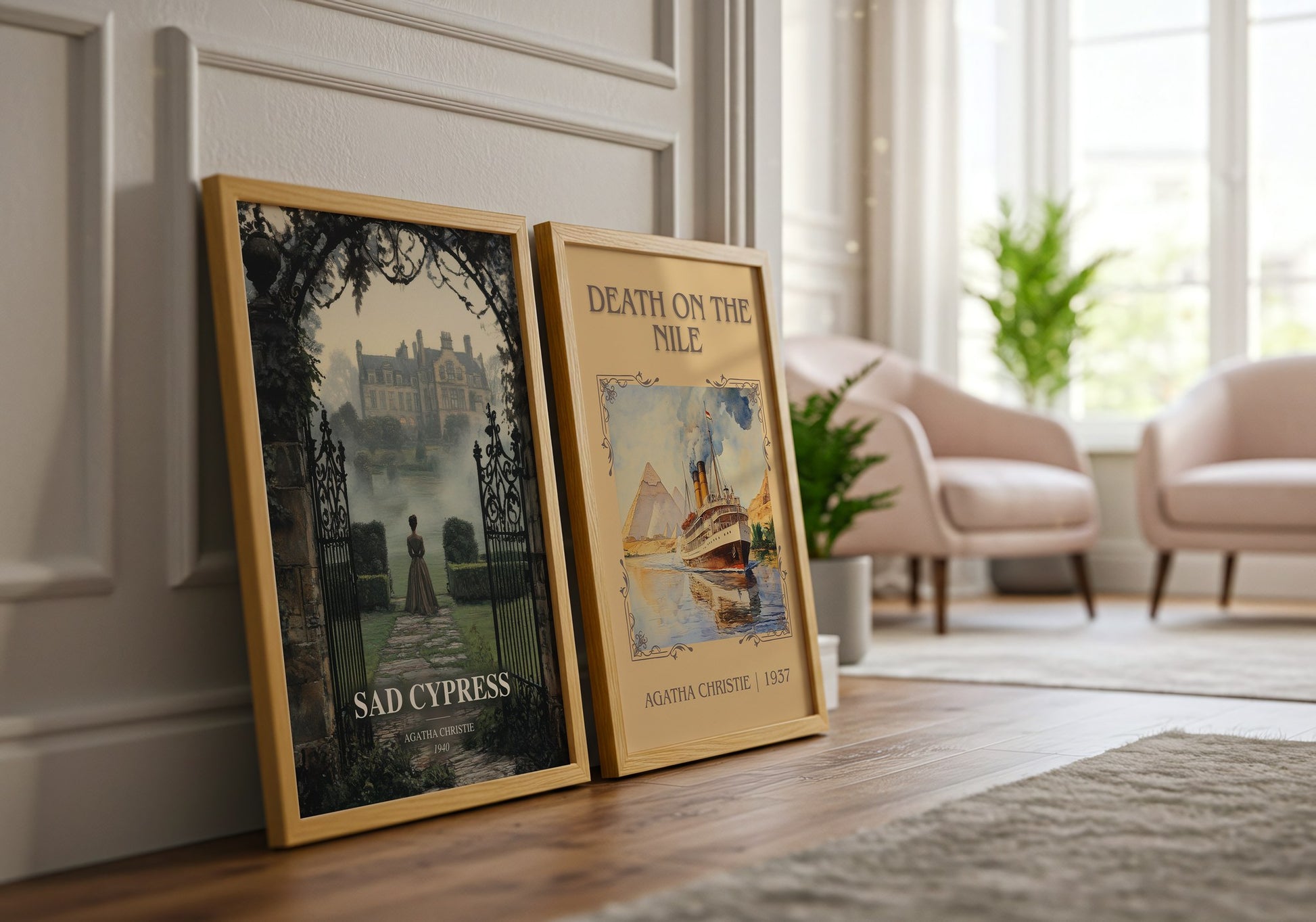 Sad Cypress watercolour print framed by window – literary home decor
