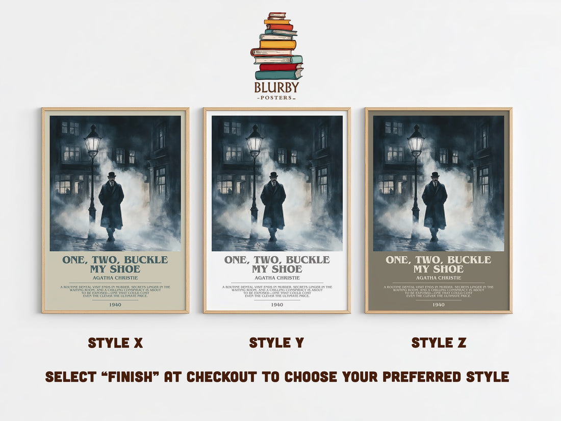 One, Two, Buckle My Shoe Bookish Wall Art by Agatha Christie – Style X, Y and Z side by side – choose your finish