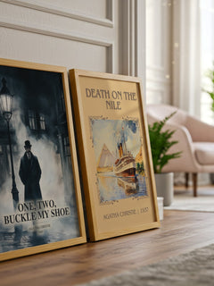 One, Two, Buckle My Shoe watercolour print framed by window – literary home decor