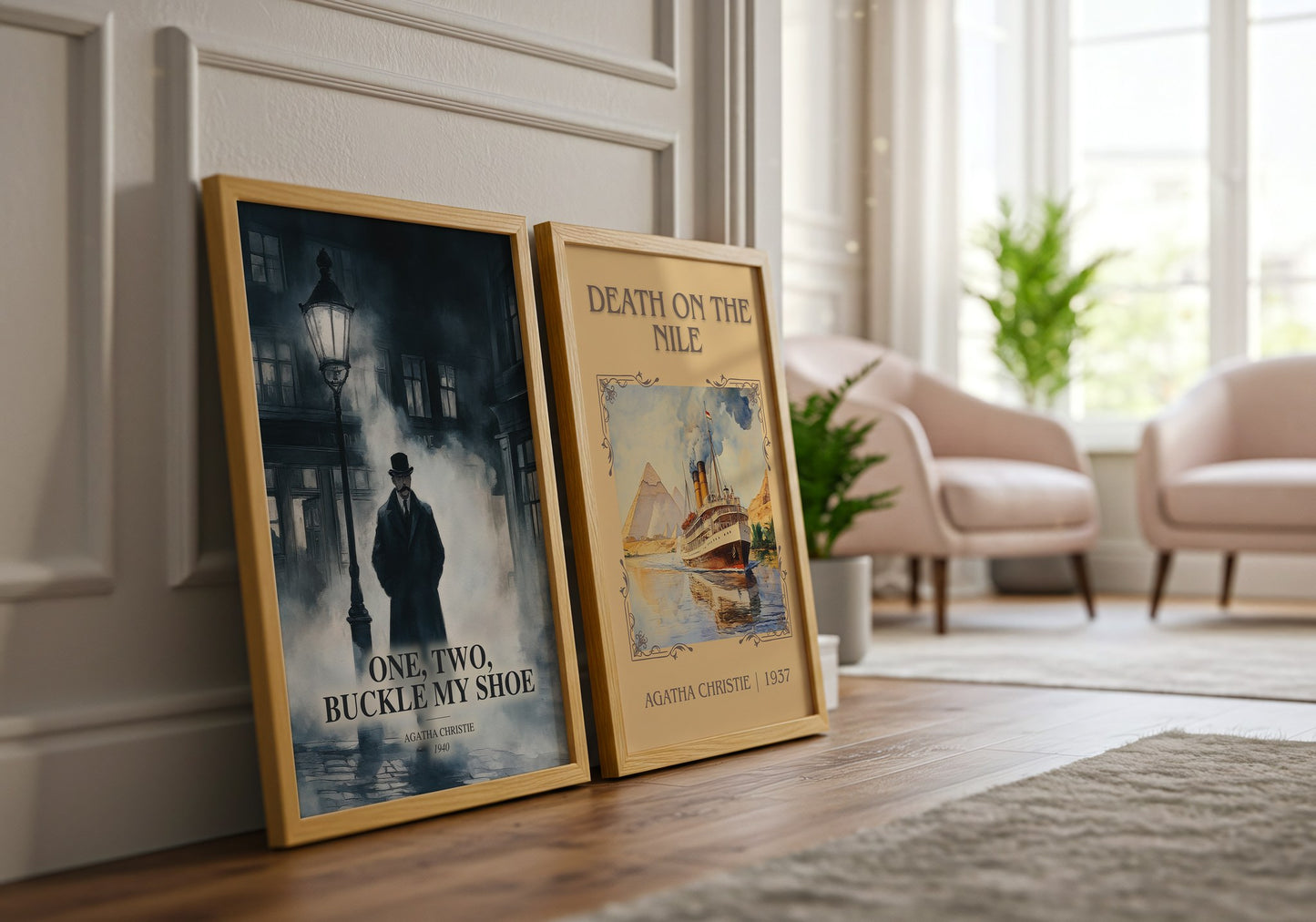 One, Two, Buckle My Shoe watercolour print framed by window – literary home decor