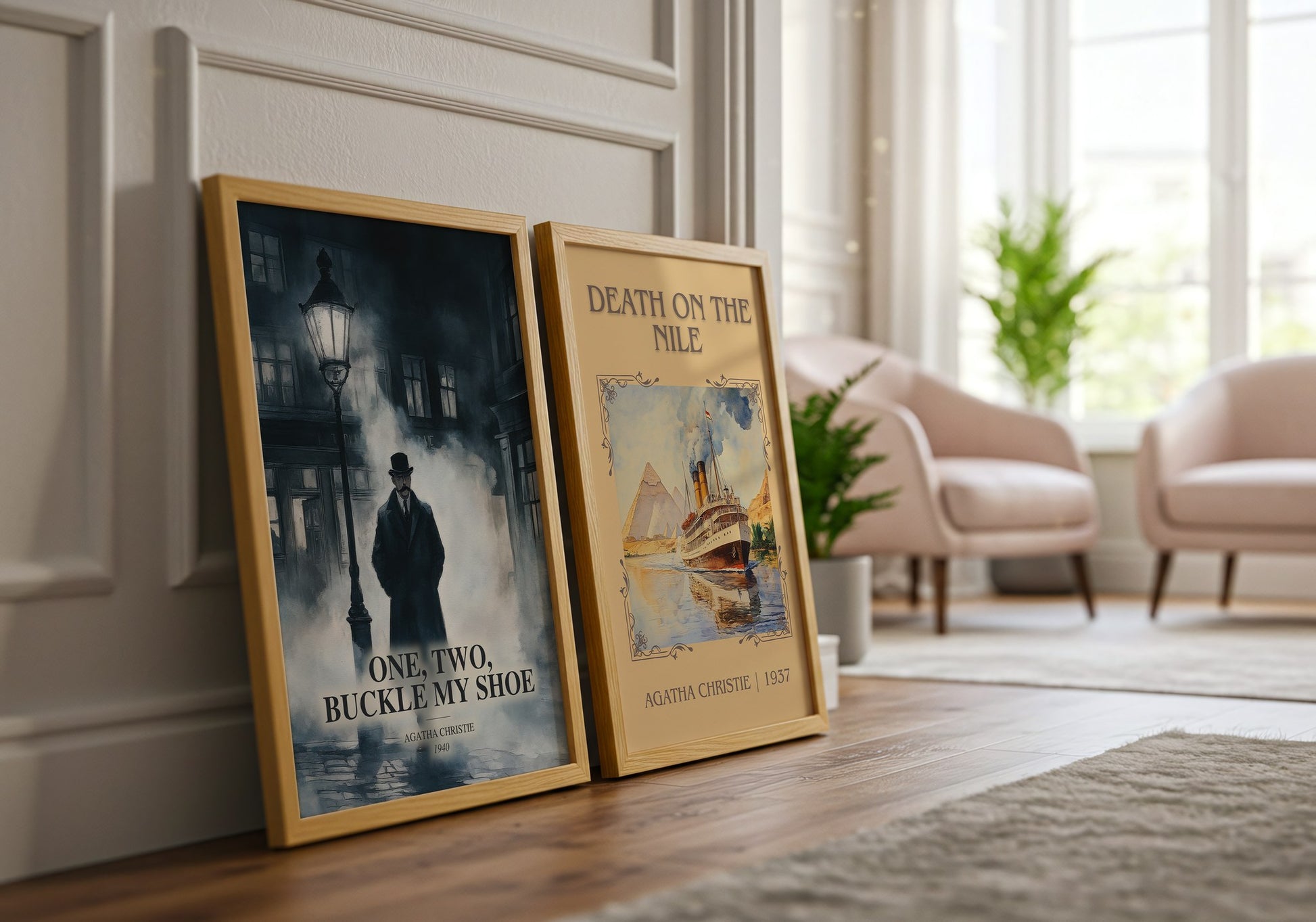 One, Two, Buckle My Shoe watercolour print framed by window – literary home decor