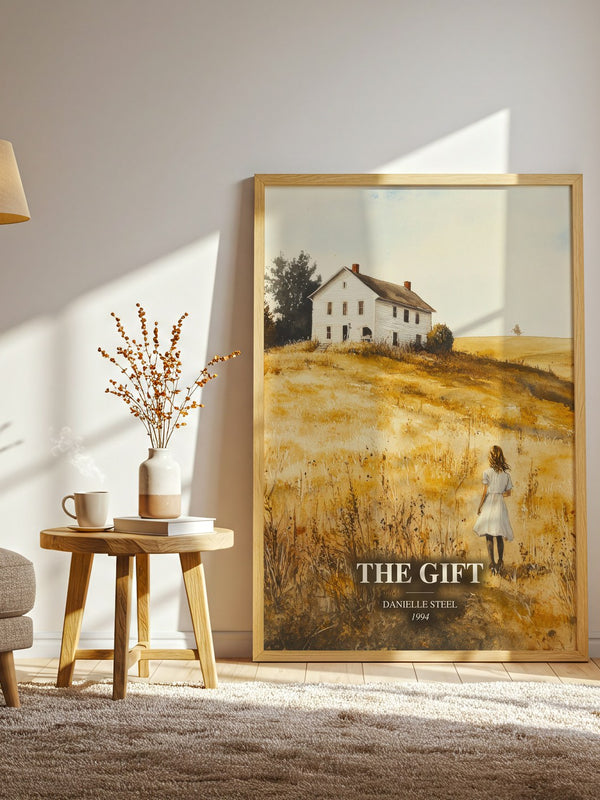 The Gift watercolour print in frame leaning in hallway – romance wall art