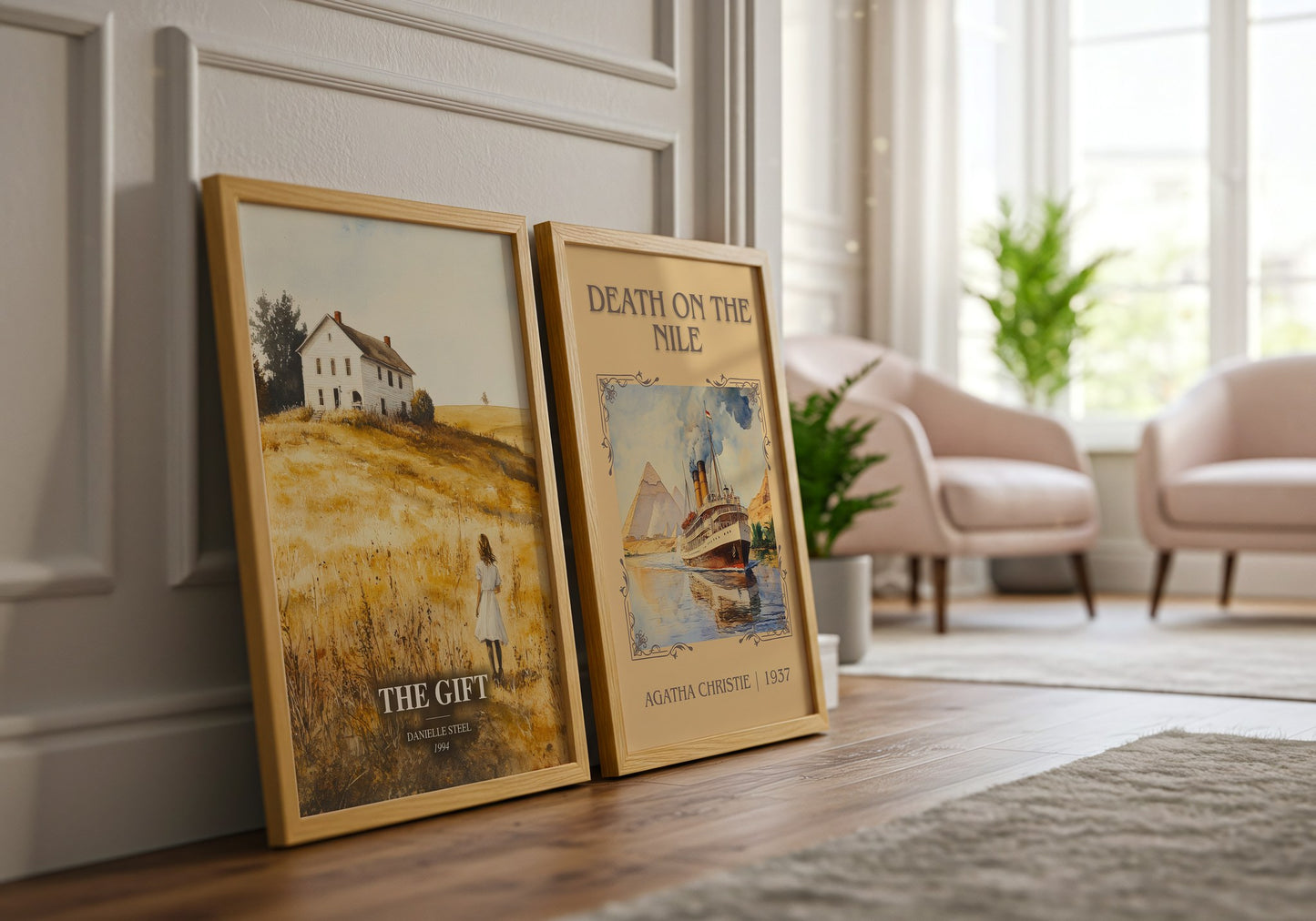 The Gift watercolour print framed by window – literary home decor
