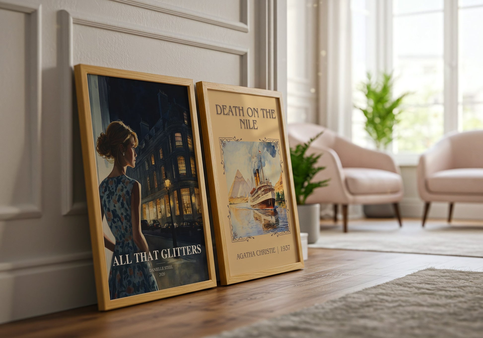 All That Glitters watercolour print framed by window – literary home decor