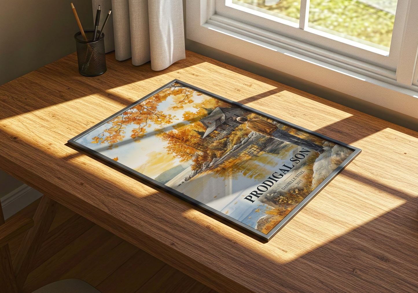 Prodigal Son watercolour book poster framed on wall – contemporary fiction wall art