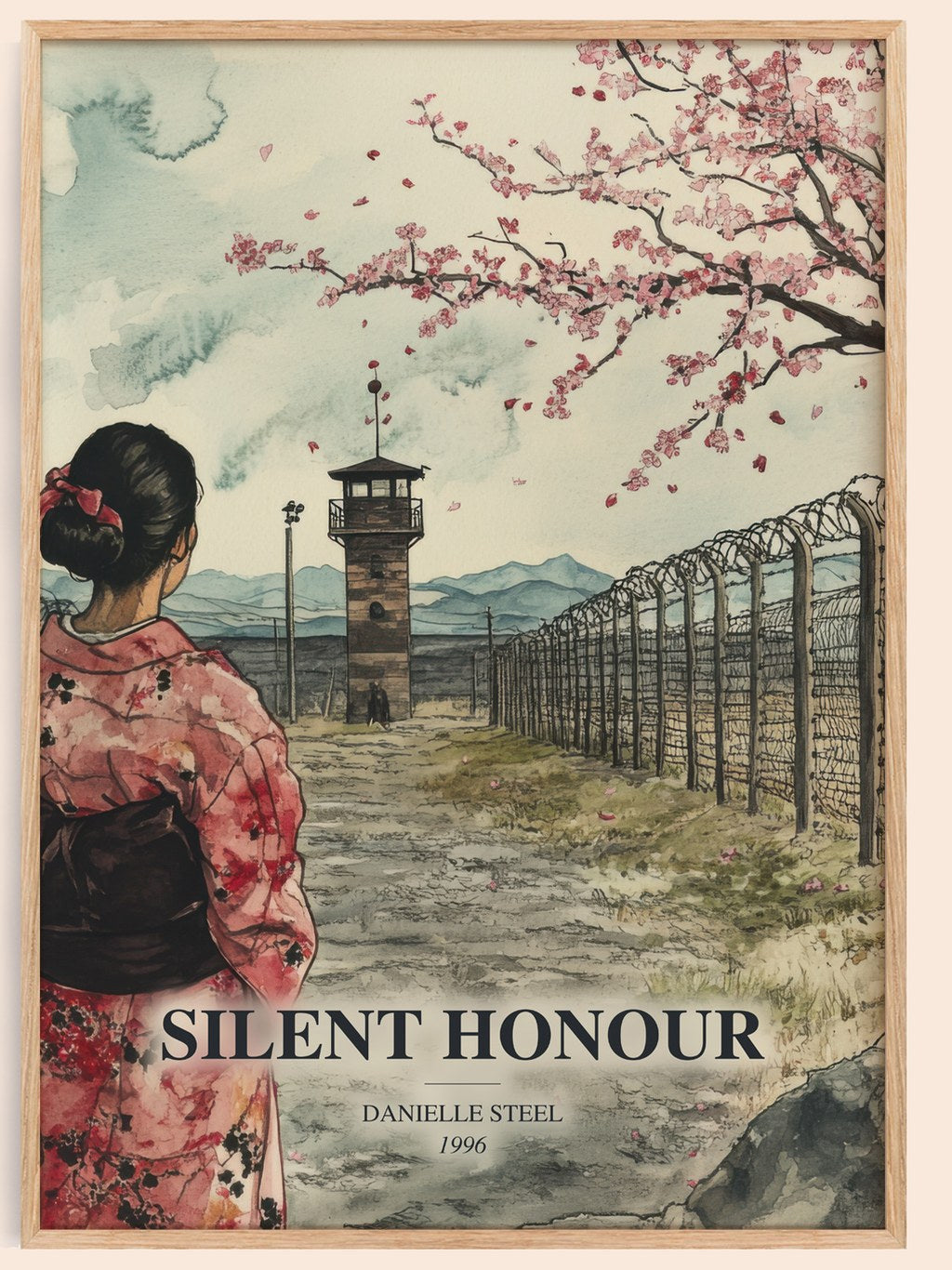 Silent Honour watercolour book poster by Danielle Steel – framed literary art print
