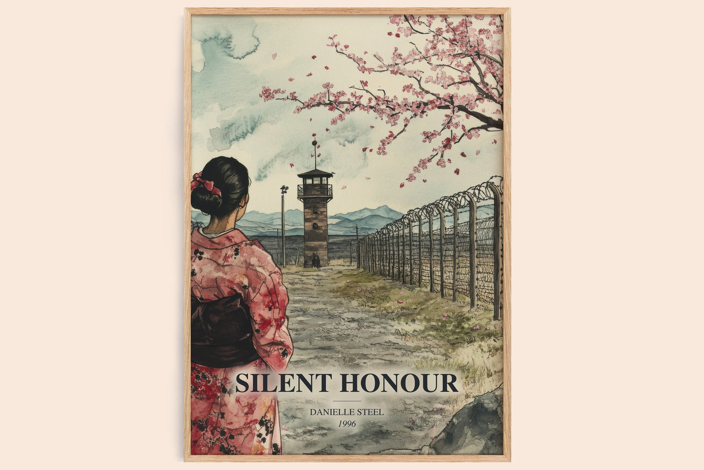 Silent Honour watercolour book poster by Danielle Steel – framed literary art print