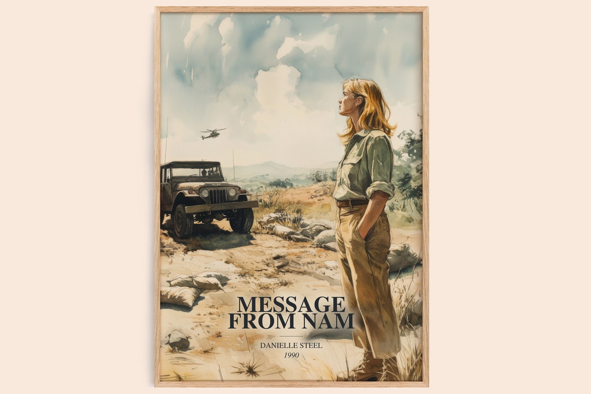 Message From Nam watercolour book poster by Danielle Steel – framed literary art print