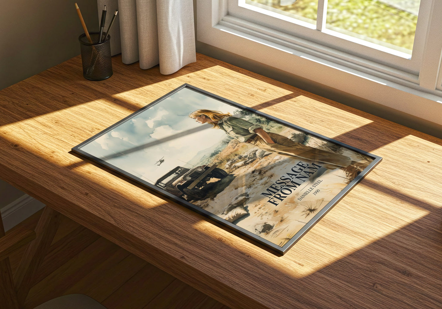 Message From Nam watercolour book poster framed on wall – romance wall art