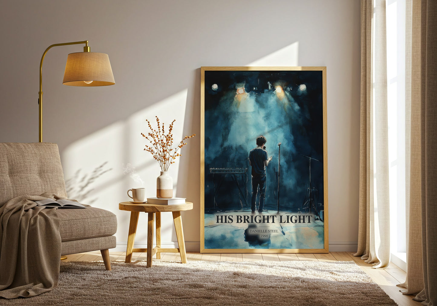 His Bright Light watercolour print in frame leaning in hallway – memoir wall art
