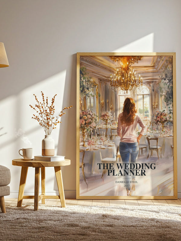 The Wedding Planner watercolour print in frame leaning in hallway – romance wall art