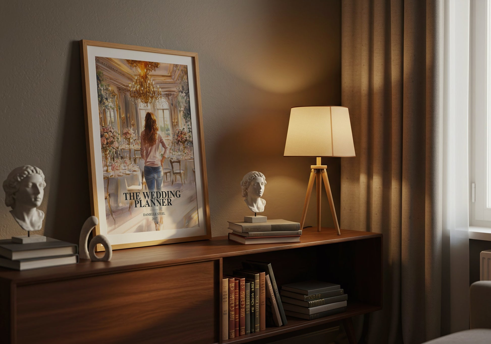 The Wedding Planner watercolour print on bookshelf – Danielle Steel fan gift