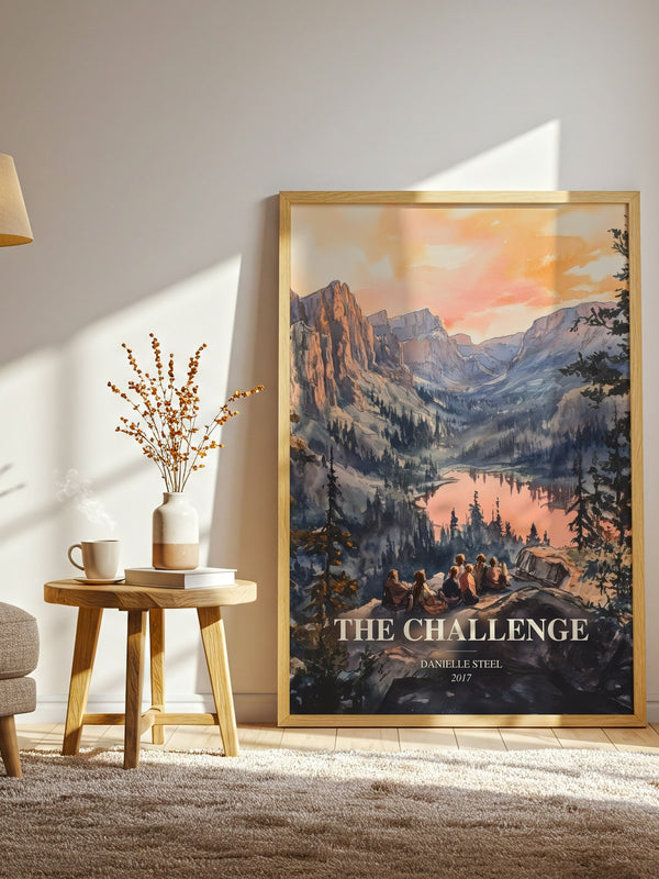 The Challenge watercolour print in frame leaning in hallway – contemporary fiction wall art