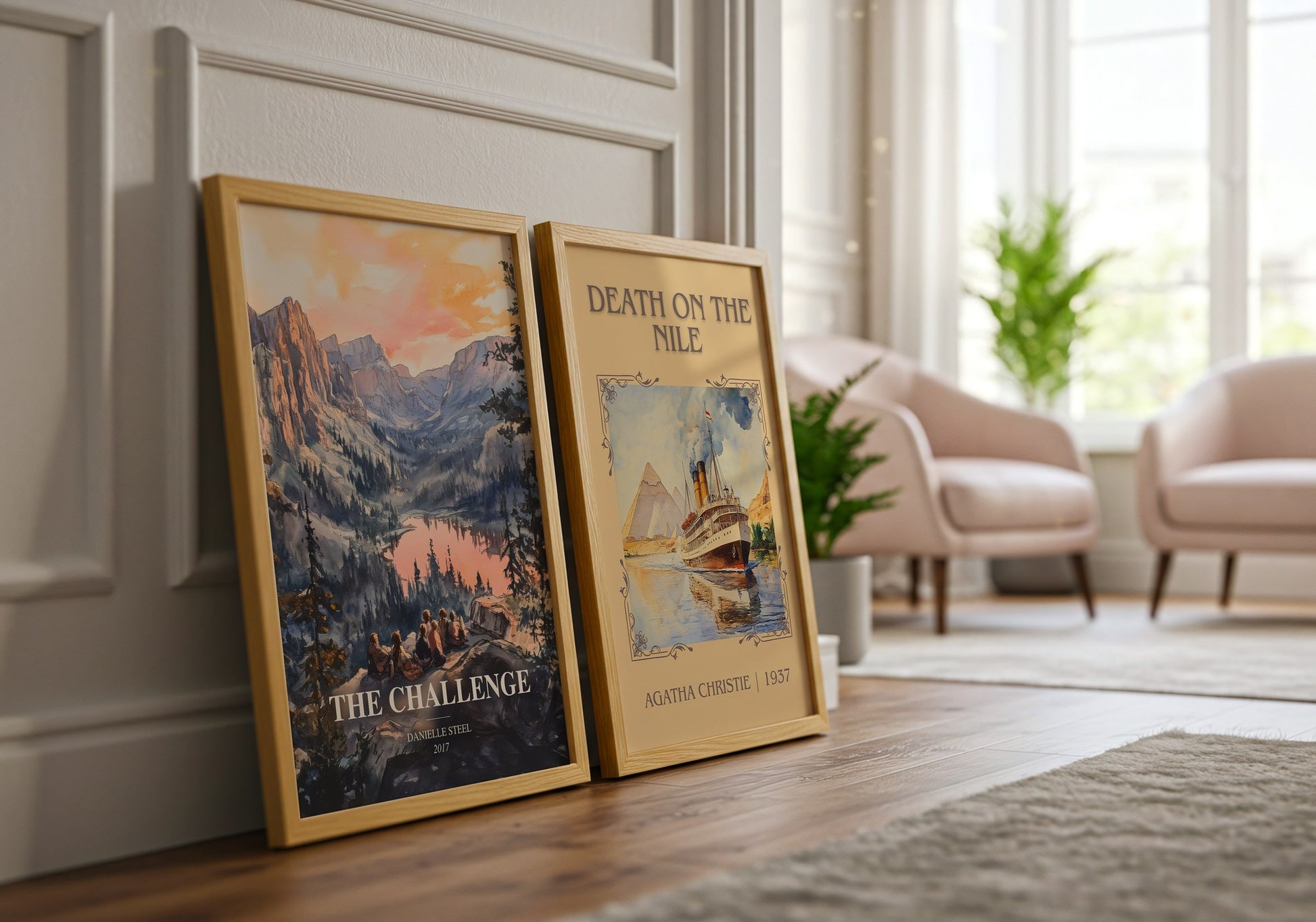 The Challenge watercolour print framed by window – literary home decor