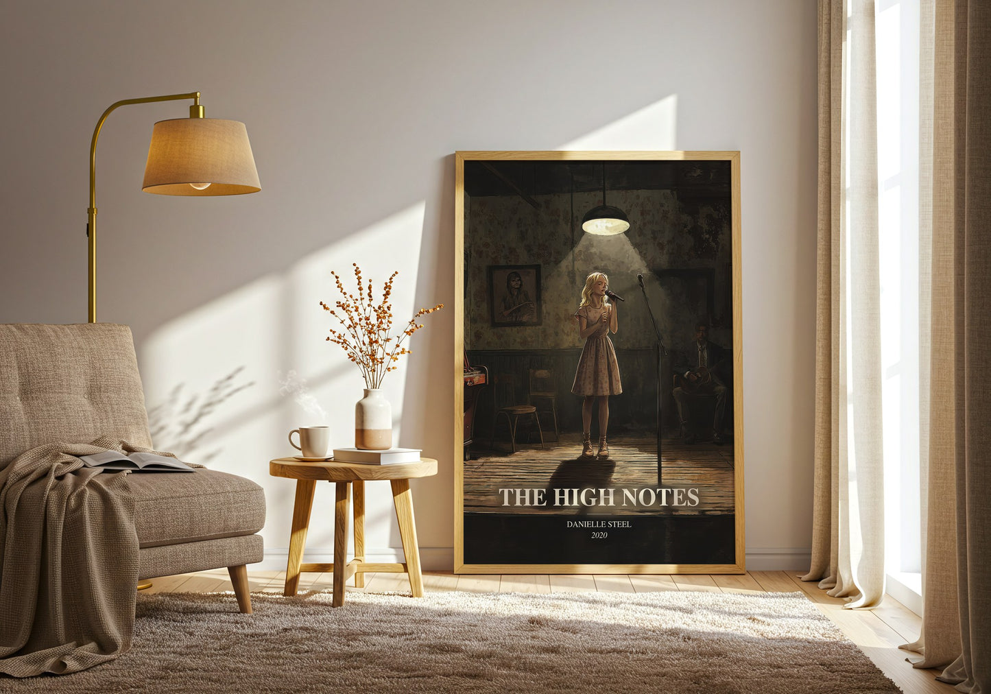 The High Notes watercolour print in frame leaning in hallway – contemporary fiction wall art