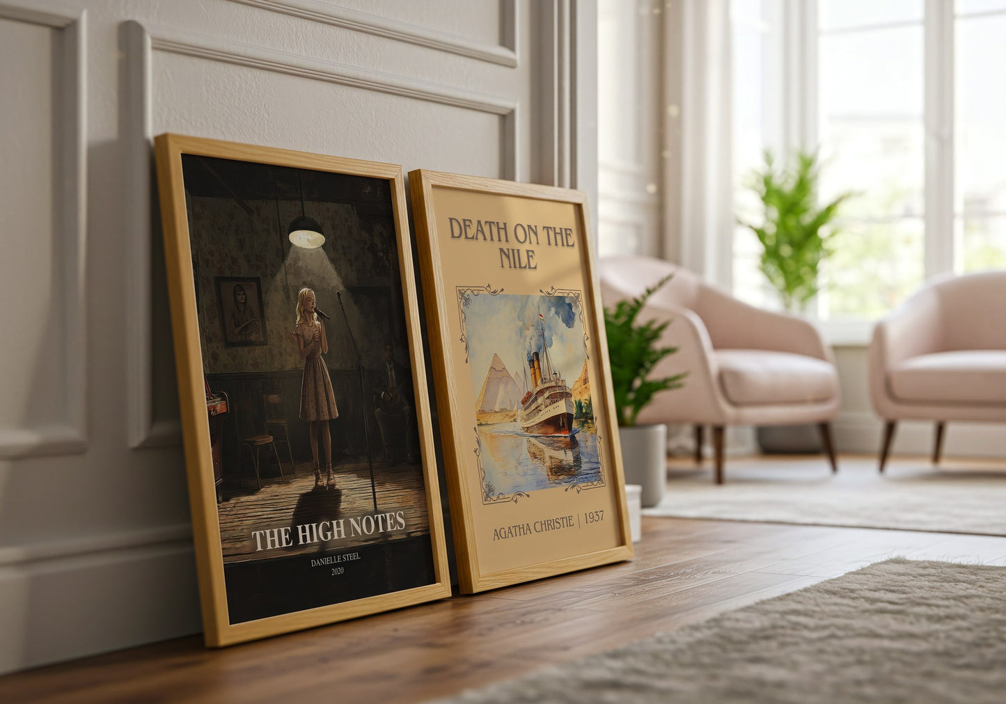 The High Notes watercolour print framed by window – literary home decor