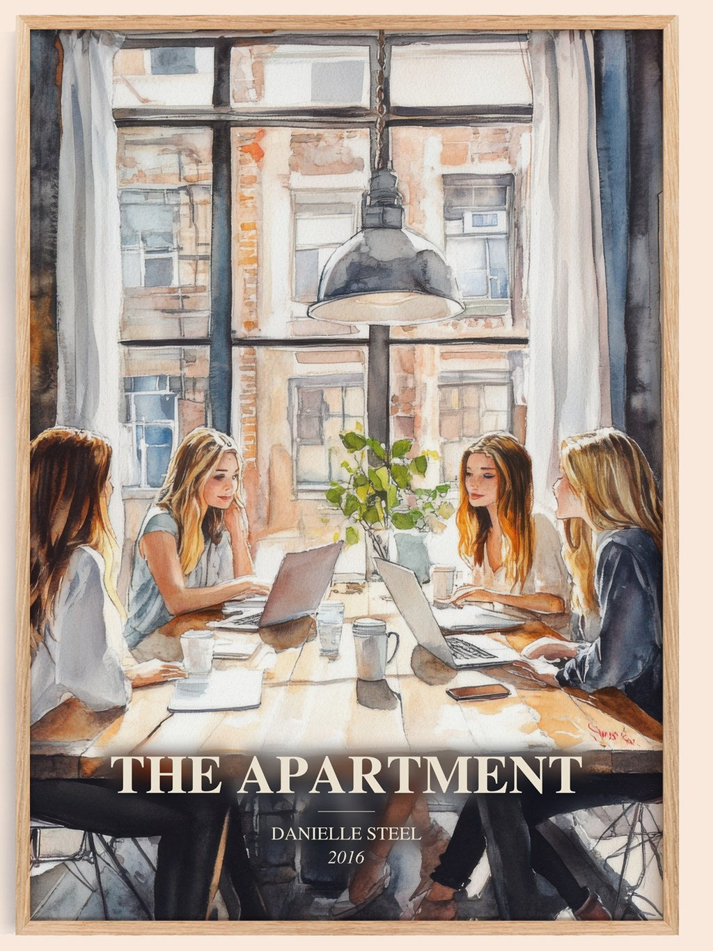 The Apartment watercolour book poster by Danielle Steel – framed literary art print