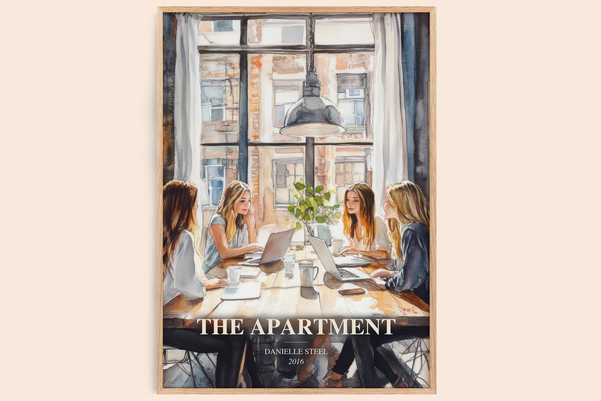 The Apartment watercolour book poster by Danielle Steel – framed literary art print