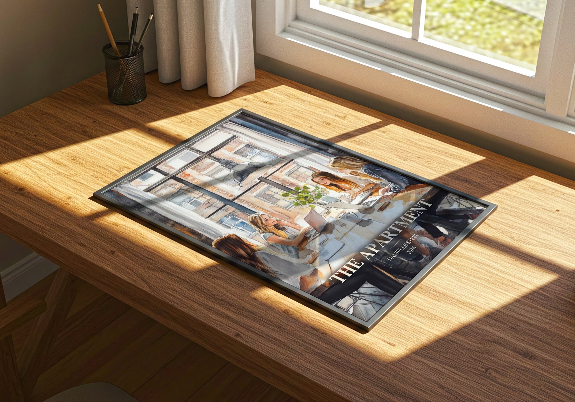 The Apartment watercolour book poster framed on wall – contemporary fiction wall art