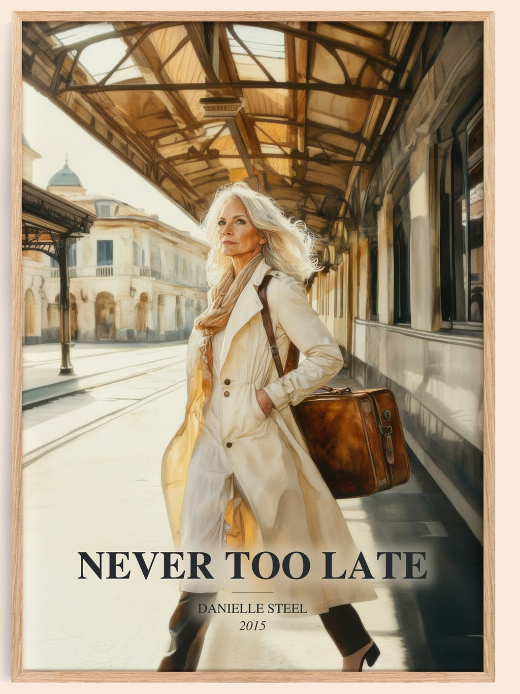 Never Too Late watercolour book poster by Danielle Steel – framed literary art print