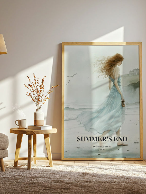 Summer'S End watercolour print in frame leaning in hallway – contemporary fiction wall art