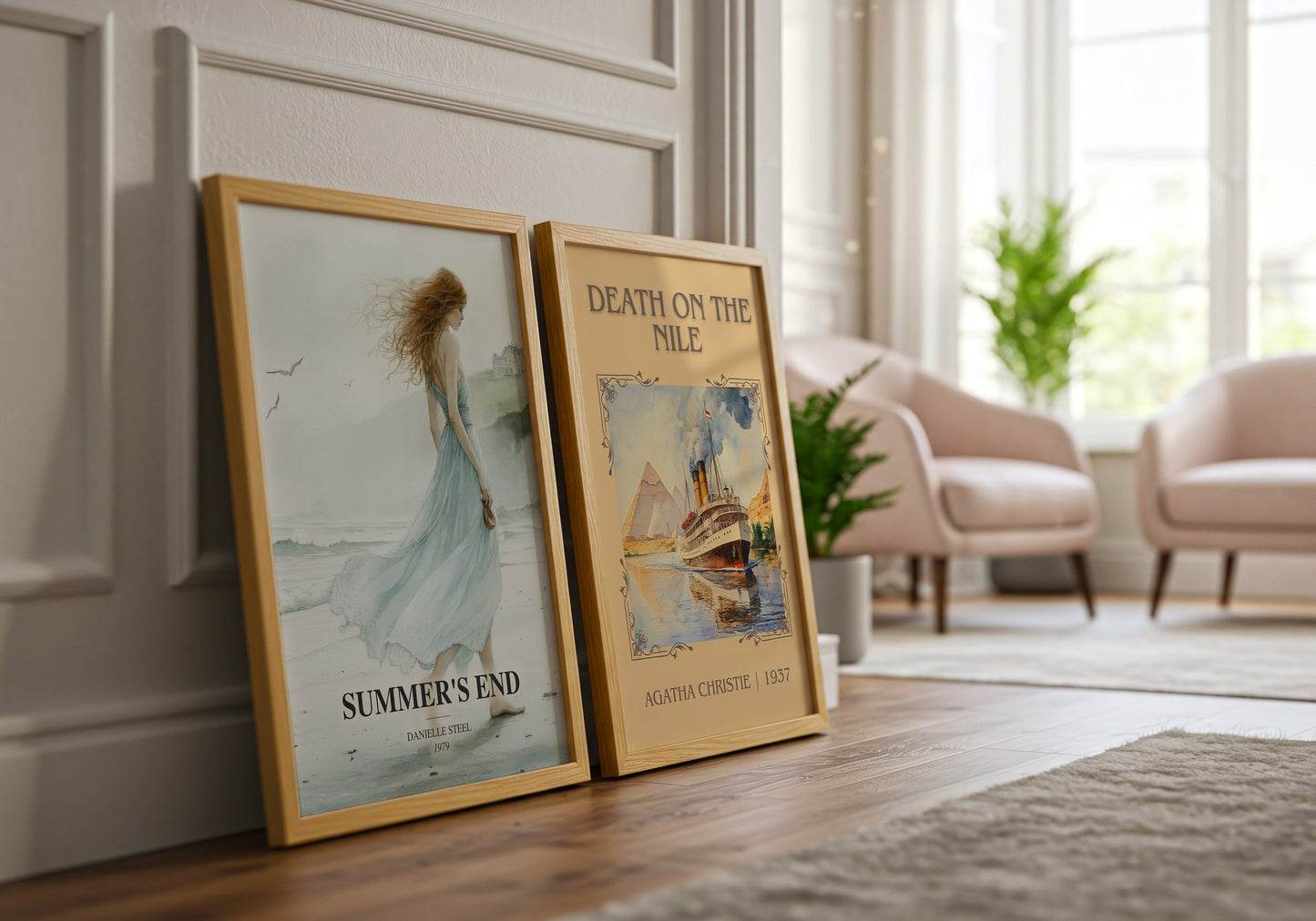 Summer'S End watercolour print framed by window – literary home decor