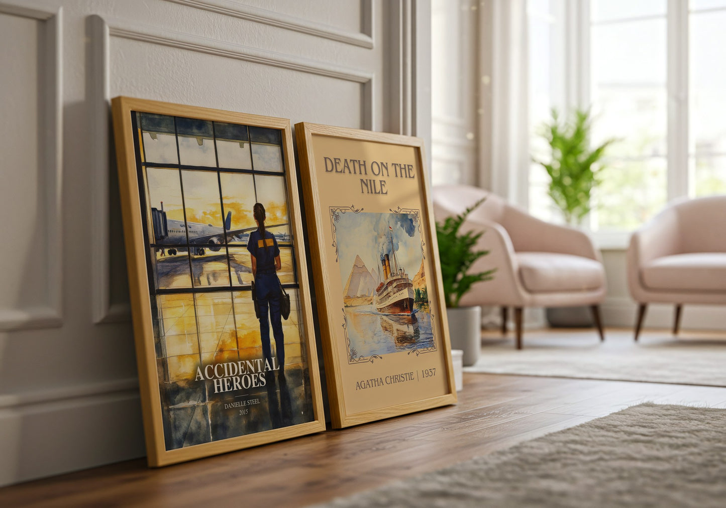 Accidental Heroes watercolour print framed by window – literary home decor