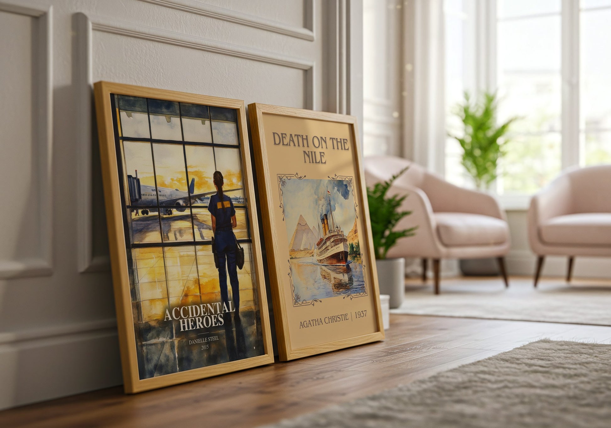 Accidental Heroes watercolour print framed by window – literary home decor