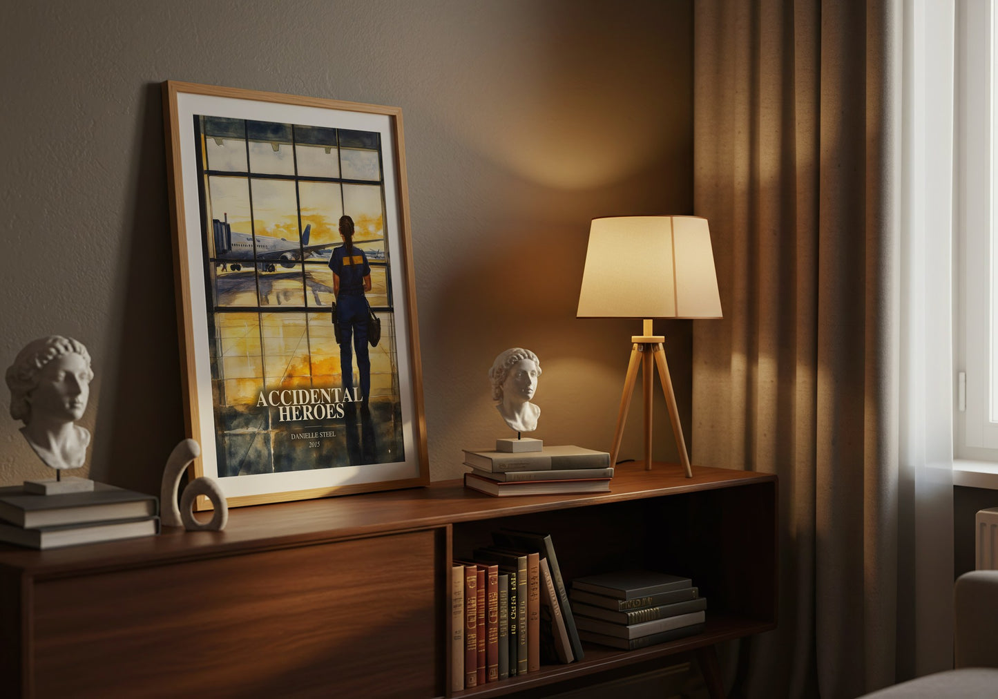Accidental Heroes watercolour print on bookshelf – Danielle Steel fan gift