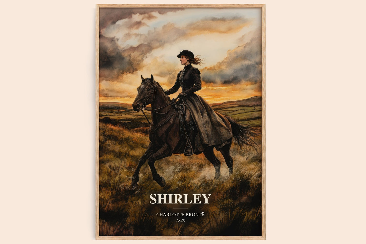 Shirley watercolour book poster by Charlotte Brontë – framed literary art print
