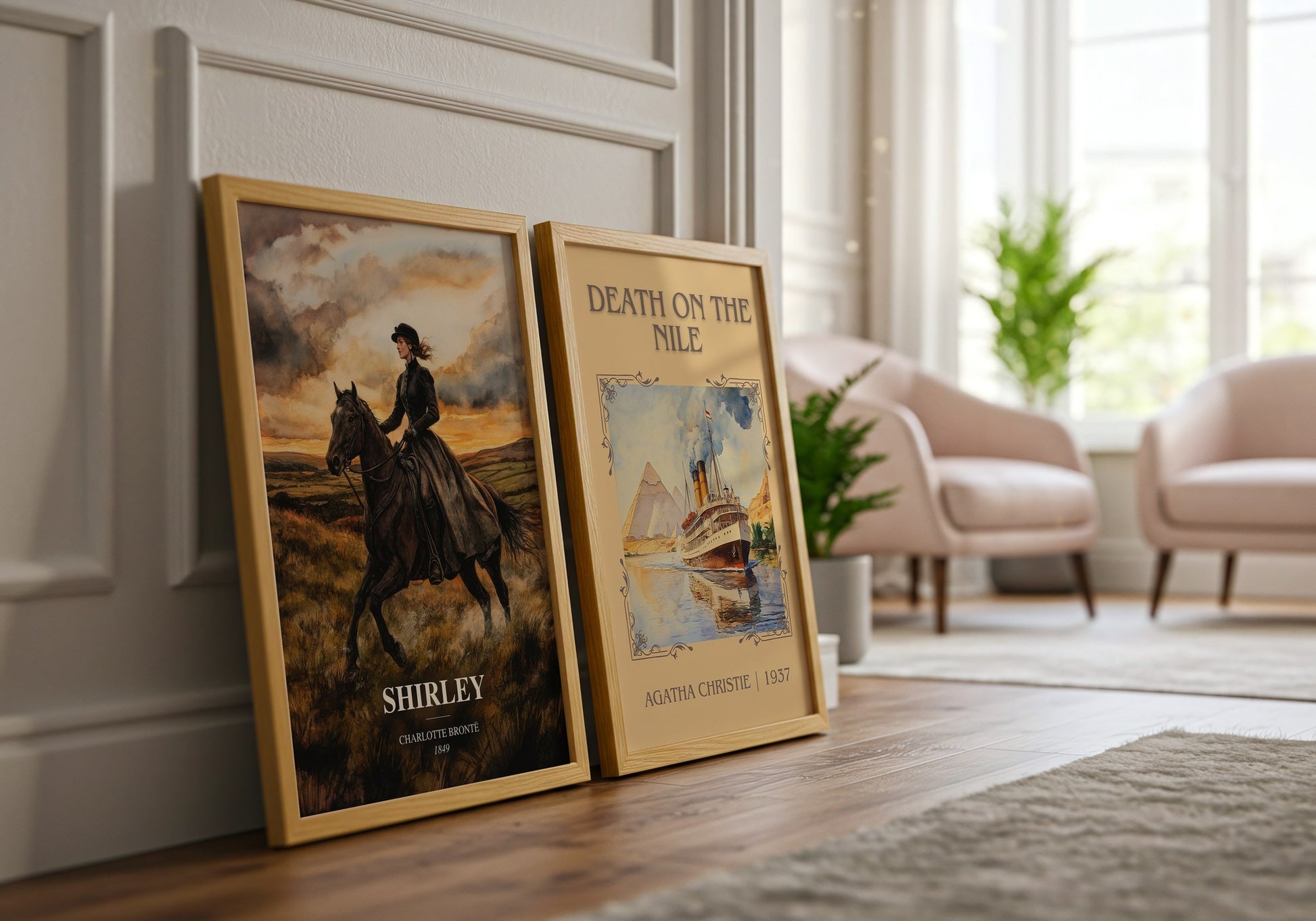 Shirley watercolour print framed by window – literary home decor