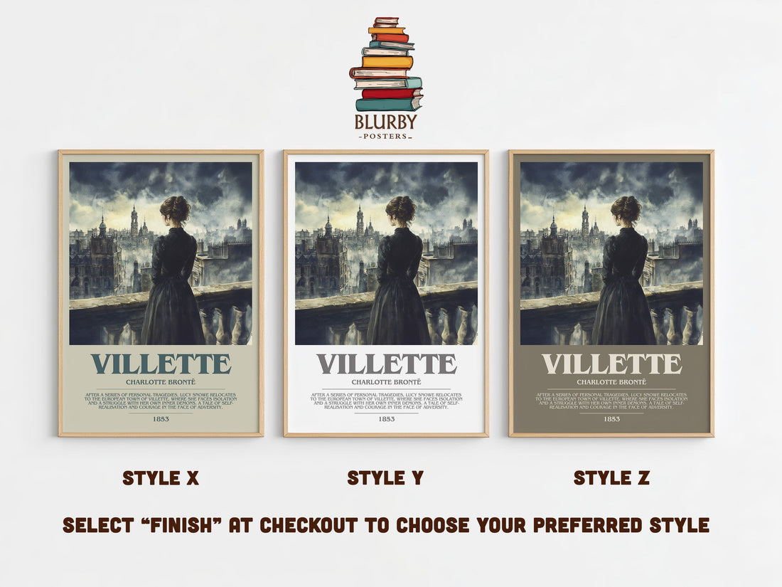 Villette bookish print in frame leaning in hallway – classic literature wall art (mockup)