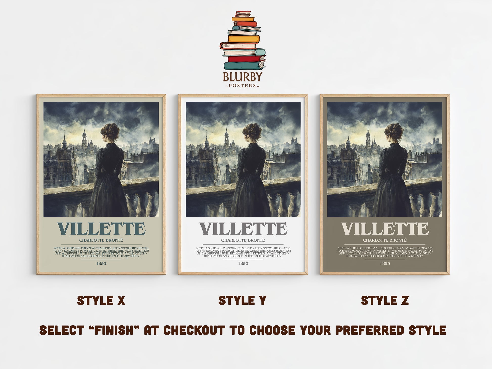 Villette bookish print in frame leaning in hallway – classic literature wall art