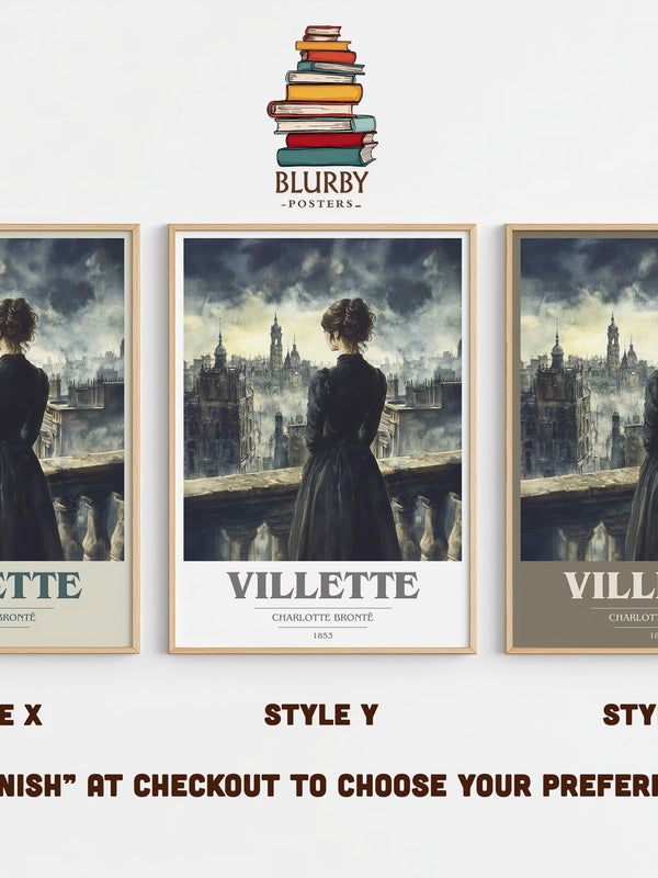 Villette book cover print in frame leaning in hallway – classic literature wall art