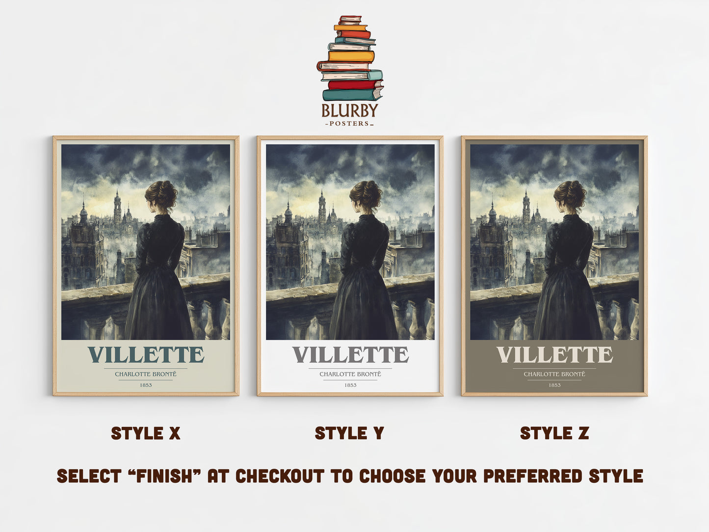 Villette book cover print in frame leaning in hallway – classic literature wall art