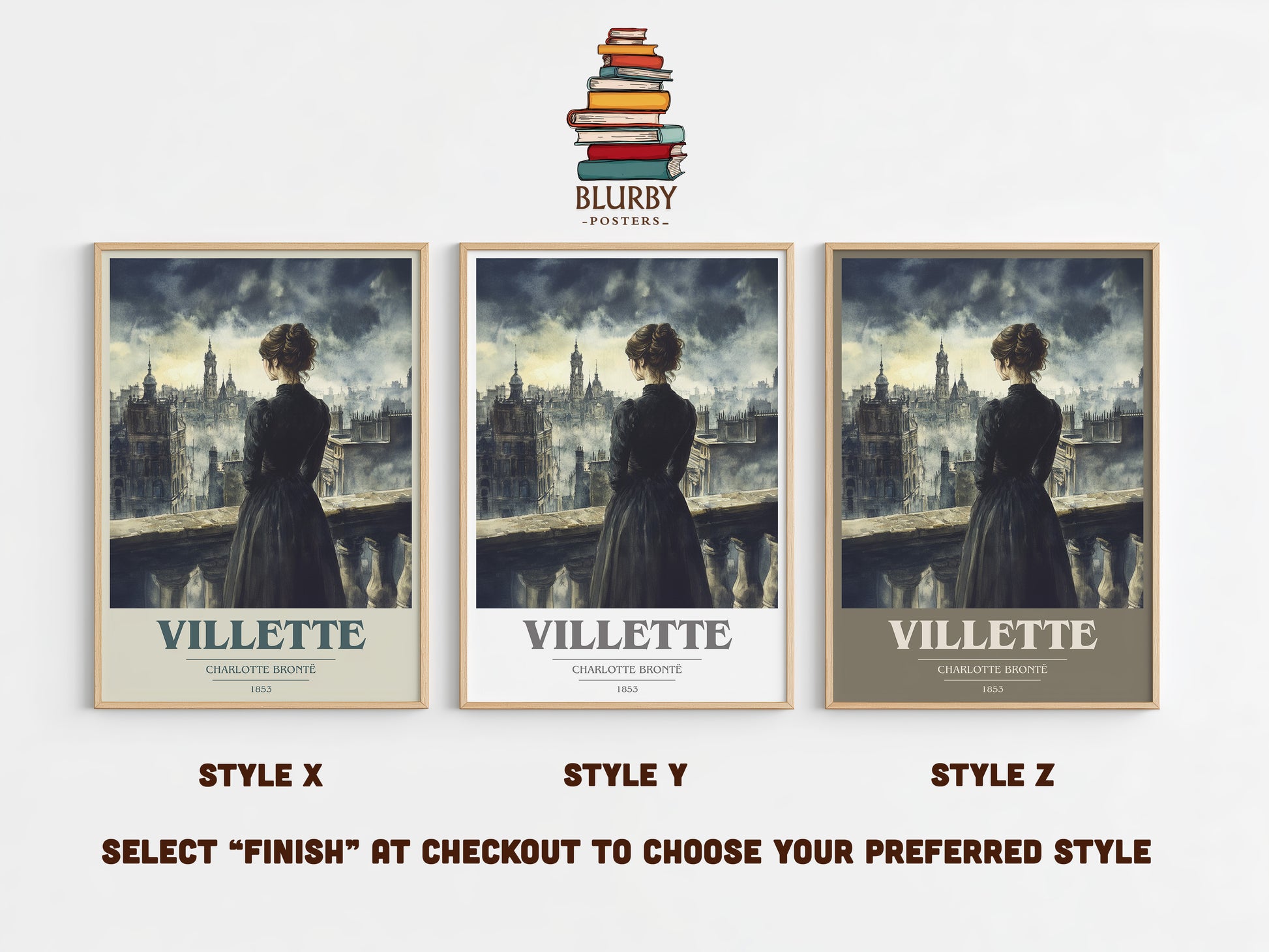 Villette book cover print in frame leaning in hallway – classic literature wall art